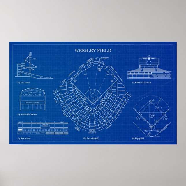 Wrigley Fält Blueprint Poster (Framsidan)