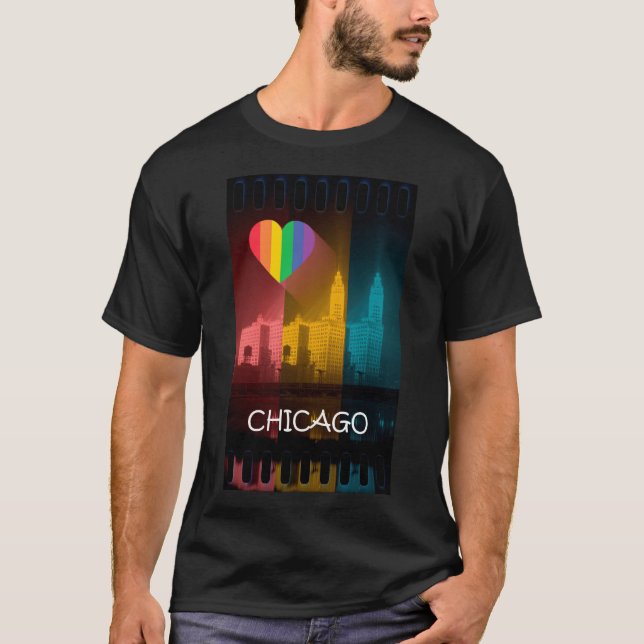 Wrigley för gay pride för Chicago regnbågeT-tröja T Shirt (Framsida)