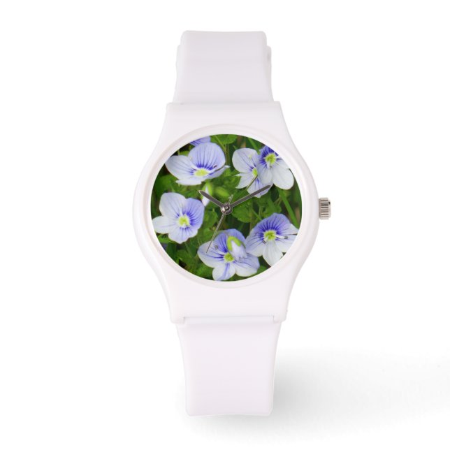 Wrist vaktar lilla blåa blommor armbandsur (Framsida)