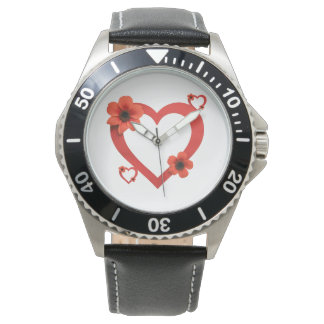 Wristwatch with Red Heart , Minimalist Style Armbandsur