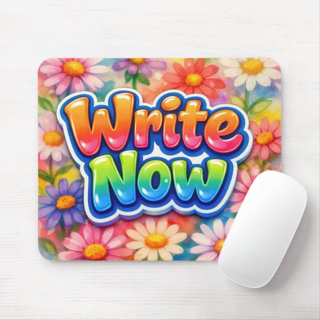 Write Now Text with Vibrant Daisies Musmatta (Med mus)
