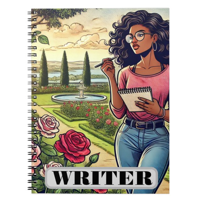 Writer in rose garden spiral notebook anteckningsbok (Framsidan)