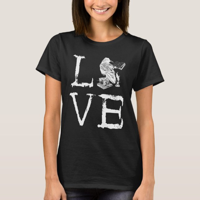 Writer Raven Love Book  Reading Novel Writing T Shirt (Framsida)