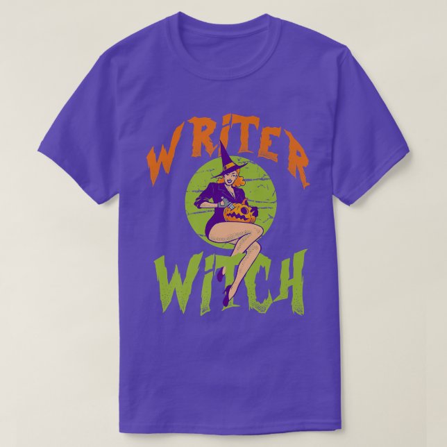 Writer Witch - Lustigt skrivprogram Halloween T Shirt (Design framsida)