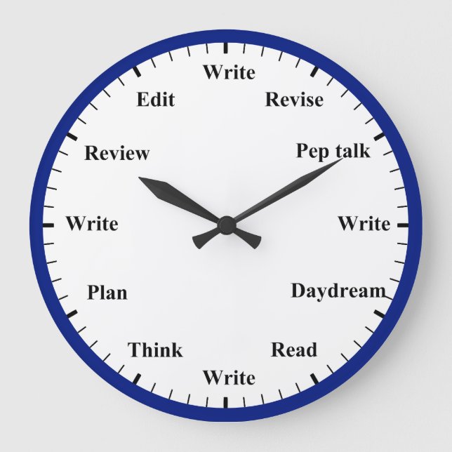 Writer's Clock - Writing Job Fun Dark Blue Clock Stor Klocka (Framsida)