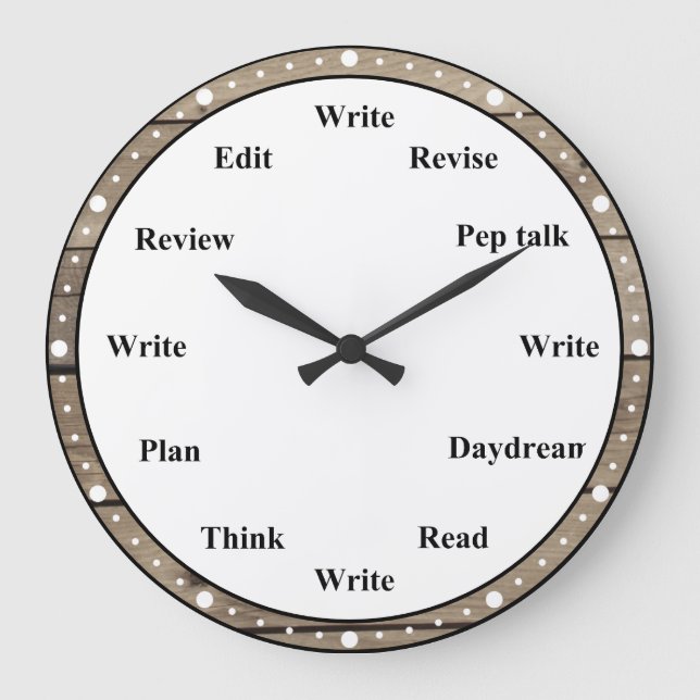 Writer's Clock - Writing Job Fun Faux Brown Wood Stor Klocka (Framsida)