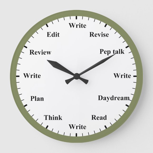 Writer's Clock - Writing Job Fun Olive Green Clock Stor Klocka (Framsida)
