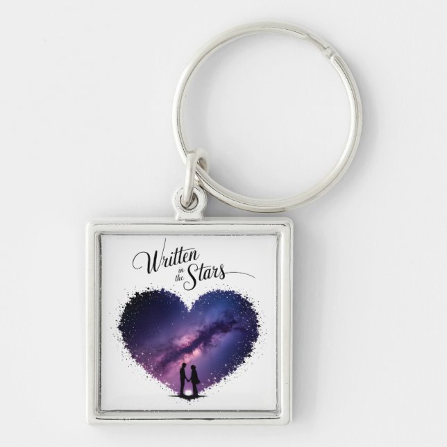 Written in the Stars Fyrkantig Silverfärgad Nyckelring (Framsidan)