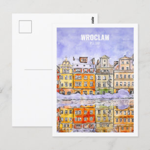 Wroclaw Poland Berömd Travel Watercolor Sketch Vykort