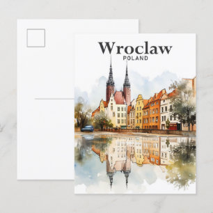 Wroclaw Poland Watercolor Painting Travel Vykort