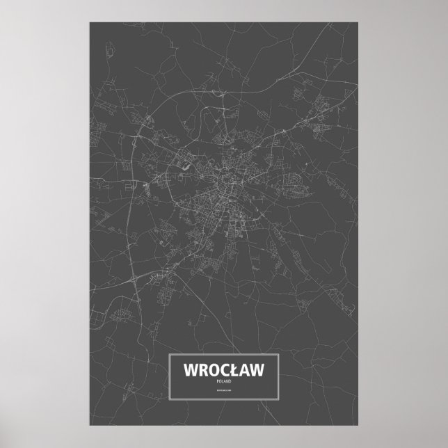 Wrocław, Polen (vitt på svart) Poster (Framsidan)