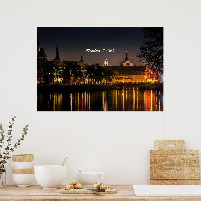 Wroclaw, Polens cityscape-fotografi, twilight, Poster (Kök)