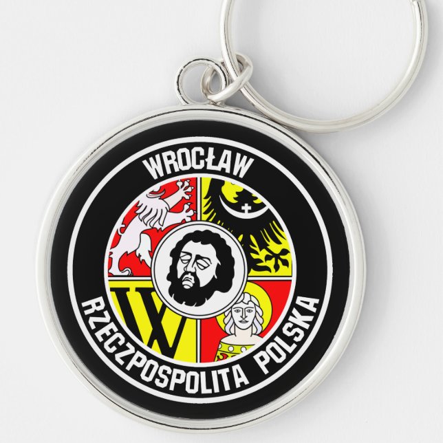 Wrocław Round Emblem Rund Silverfärgad Nyckelring (Framsidan)