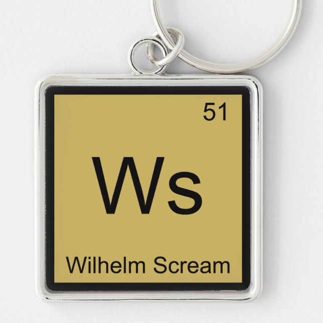 Ws - Wilhelm Scream Kemiskt Elementsymbol T-shirt Fyrkantig Silverfärgad Nyckelring (Framsidan)