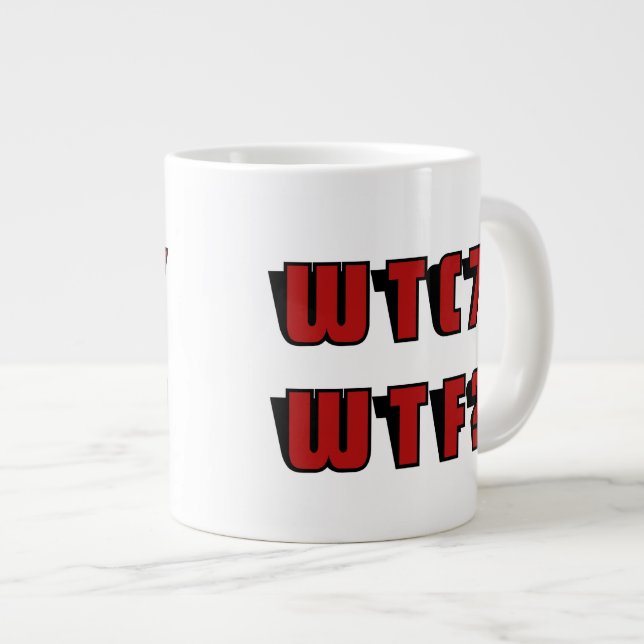 WTC 7 WTF? Röd Svart Bokstav Jumbo Mugg (Framsida höger)