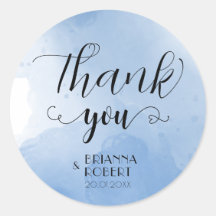 Wtercolor Blue Bröllop Tack Round Sticker