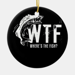 WTF där fiskfiske är Manarnas ynka Julgransprydnad Keramik