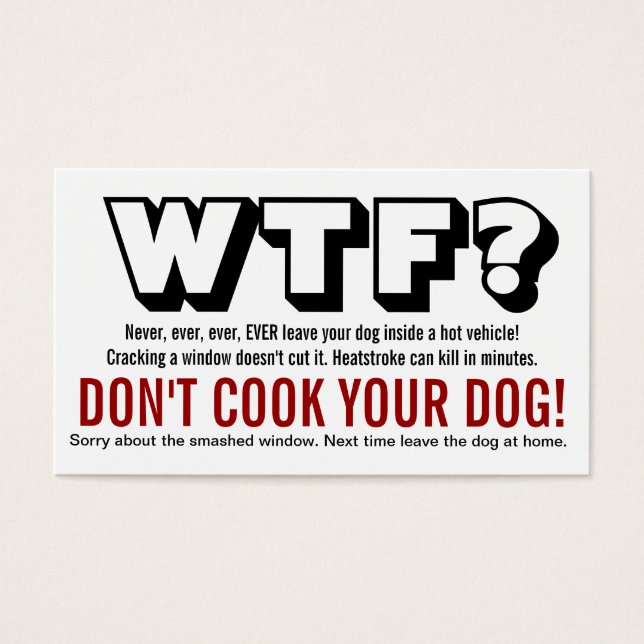 WTF? Hund Lämnat i Hett Car Warning Visitkort (Framsidan)