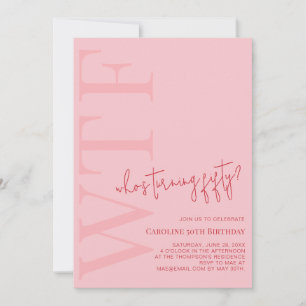 WTF som blir femtio Rosa Red Modern Birthday Inbjudningar