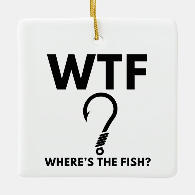 WTF Var Är Fisken Rolig Fiske Julgransprydnad Keramik (Framsida)