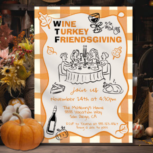 WTF Vin Turkey Friendsgiving Thanksgiving Inbjudningar