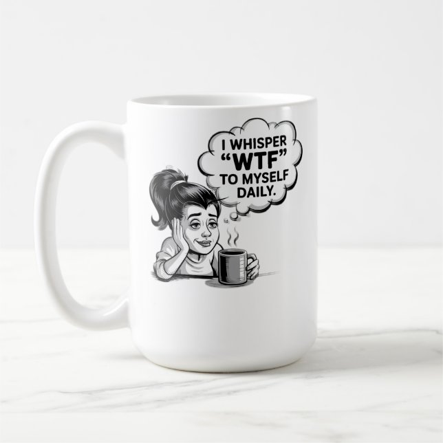 WTF Whisper Coffee Mugg - Funny Retro Tecknad (Vänster)