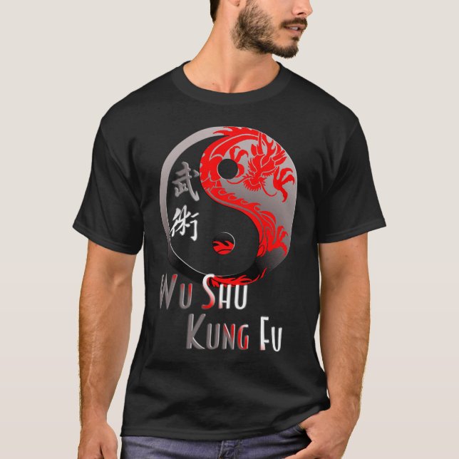 Wu Shu Kung Fu Red Dragon - Martial Arts Design T Shirt (Framsida)