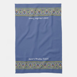 Wudu Turkish Floral Border Blue Personalised Wudhu Kökshandduk