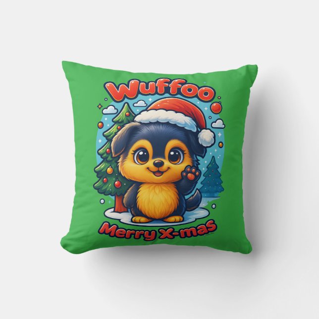 Wuffoo Molli Glad Jul Kawaii 3D Högtid Kudde (Framsida)