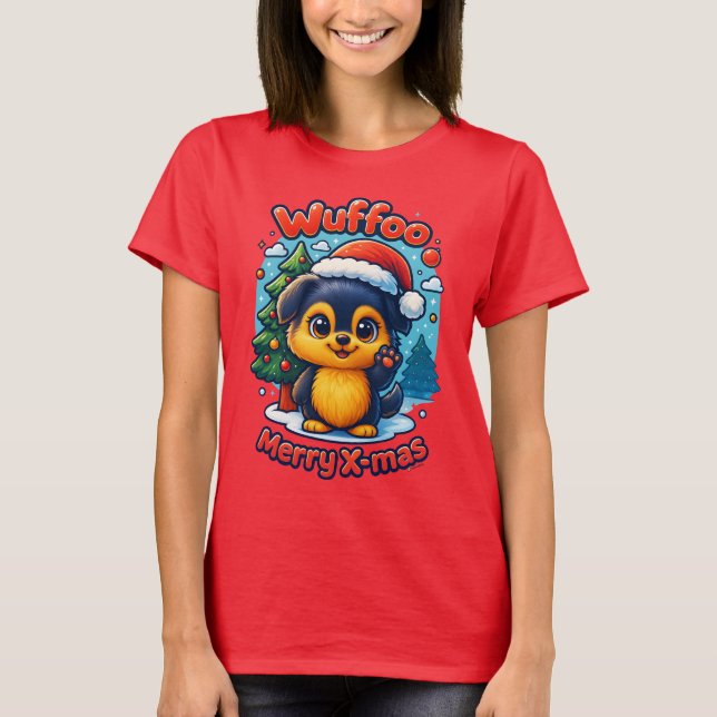 Wuffoo Molli Glad Jul Kawaii 3D Högtid T Shirt (Framsida)