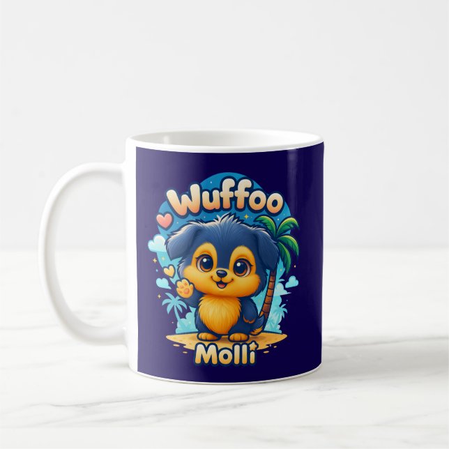 Wuffoo Molli Söt Kawaii Valp Tropisk Ö  Kaffemugg (Vänster)