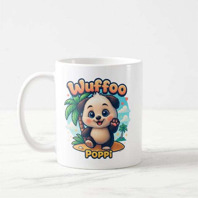Wuffoo Poppi Cute Kawaii Puppy Tropical Island Kaffemugg (Vänster)