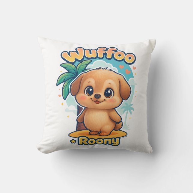 Wuffoo Roony Cute Kawaii Puppy Tropical Island Kudde (Framsida)