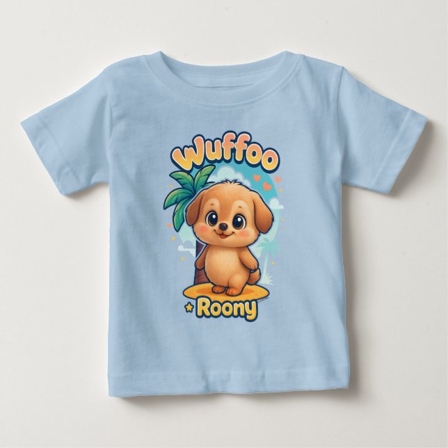 Wuffoo Roony Cute Kawaii Puppy Tropical Island  T Shirt (Framsida)