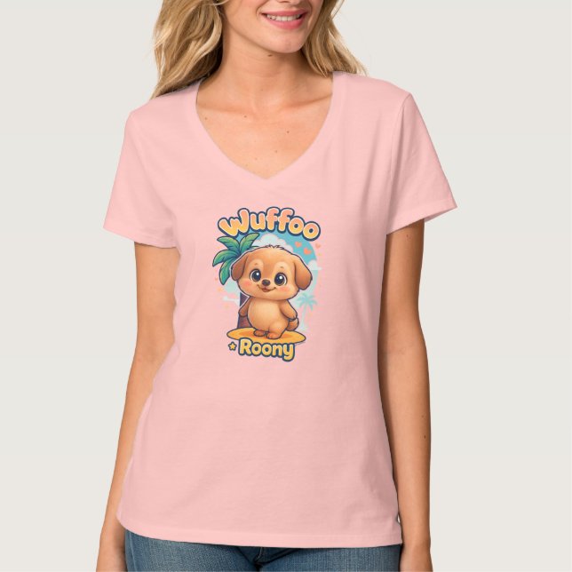 Wuffoo Roony Cute Kawaii Puppy Tropical Island T Shirt (Framsida)