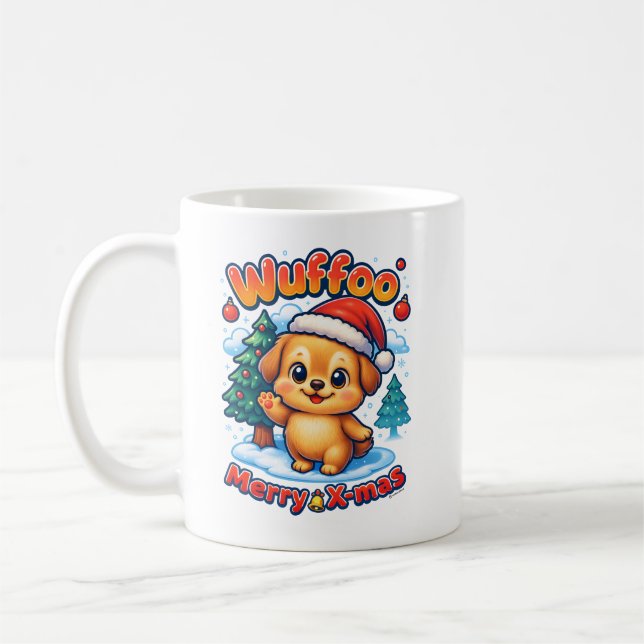 Wuffoo Roony God Jul Kawaii 3D Högtid Kaffemugg (Vänster)