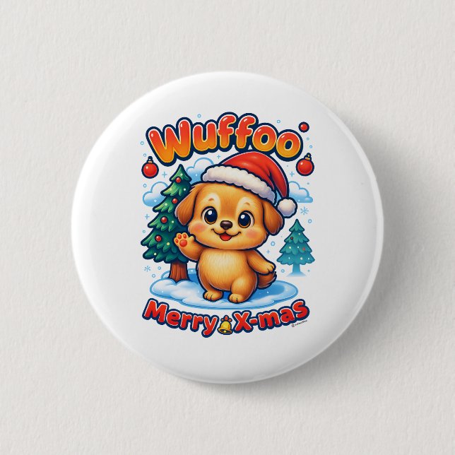 Wuffoo Roony God Jul Kawaii 3D Högtid Knapp (Framsida)