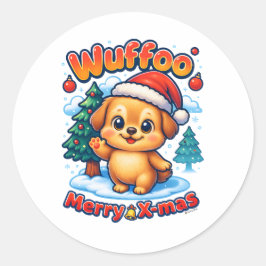 Wuffoo Roony God Jul Kawaii 3D Högtid Runt Klistermärke