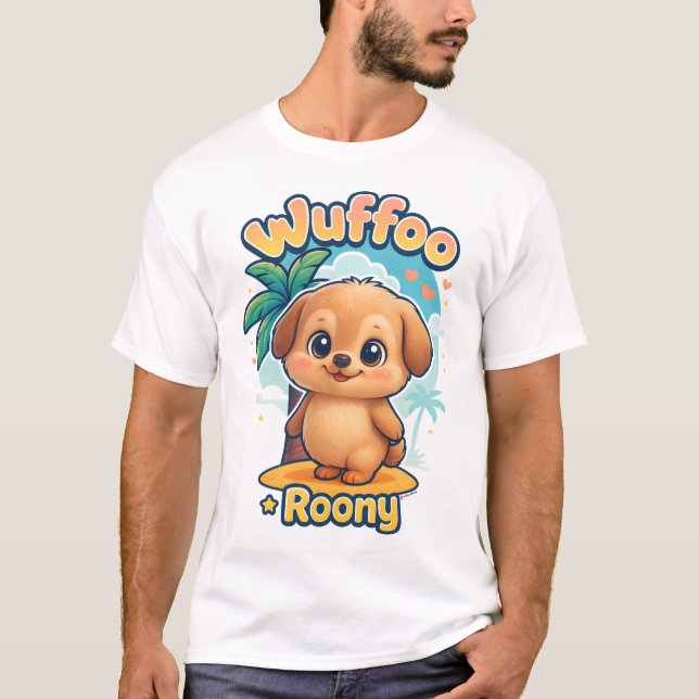Wuffoo Roony Söt Kawaii Valp Tropisk Ö Tee (Framsida)