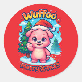Wuffoo Shelly God Jul Kawaii 3D Högtid Runt Klistermärke