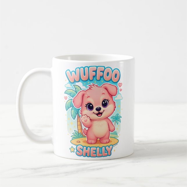 Wuffoo Shelly Kawaii Puppy Tropical Island Kaffemugg (Vänster)