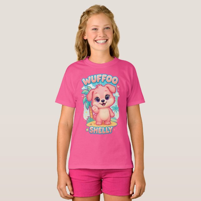 Wuffoo Shelly Kawaii Puppy Tropical Island T Shirt (Hel framsida)