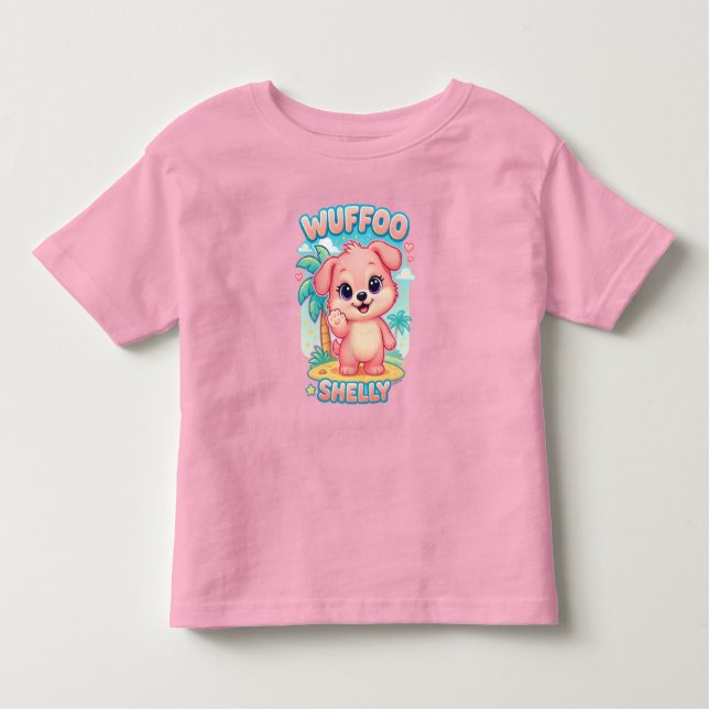 Wuffoo Shelly Kawaii Puppy Tropical Island T Shirt (Framsida)