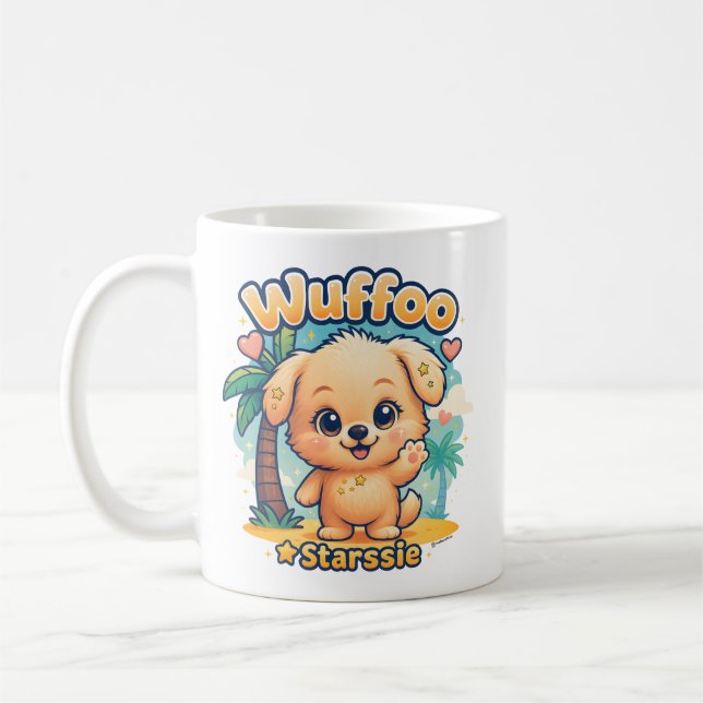 Wuffoo Starssie Kawaii Valp Tropisk Ö Kaffemugg (Vänster)