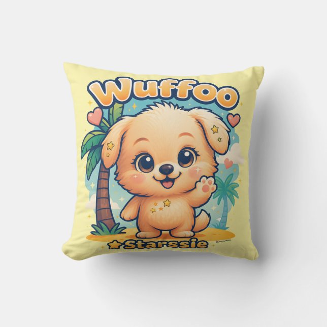 Wuffoo Starssie Kawaii Valp Tropisk Ö Kudde (Framsida)