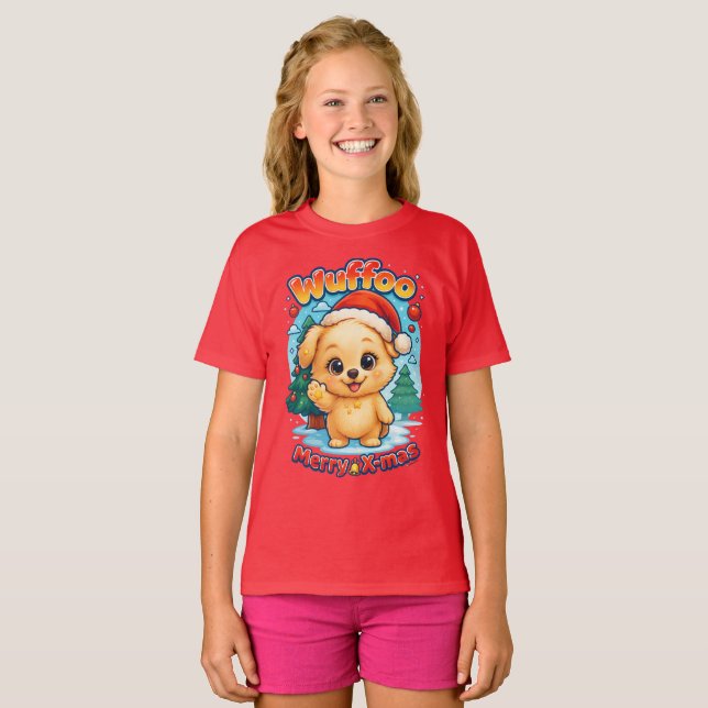 Wuffoo Starssie Merry X-mas Kawaii 3D Holiday T Shirt (Hel framsida)