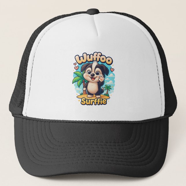 Wuffoo Surffie Cute Kawaii Puppy Tropical Island Keps (Framsida)