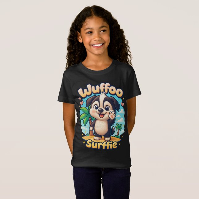 Wuffoo Surffie Cute Kawaii Puppy Tropical Island  T Shirt (Hel framsida)