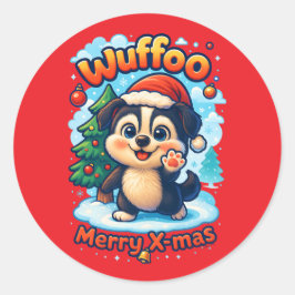 Wuffoo Surffie Glad Jul Kawaii 3D Högtid Runt Klistermärke