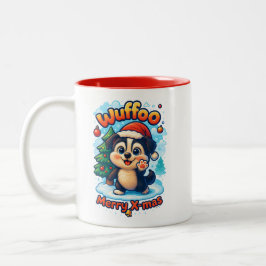 Wuffoo Surffie Glad Jul Kawaii 3D Högtid Två-Tonad Mugg